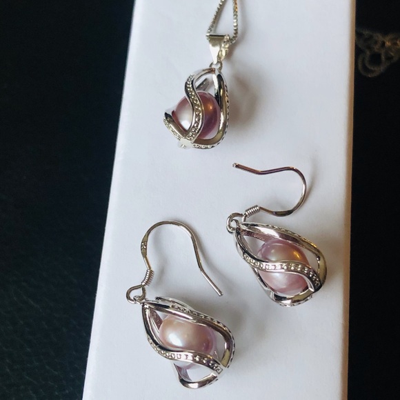 NEW Sterling Silver Freshwater Pearl Necklace Set - Picture 3 of 4